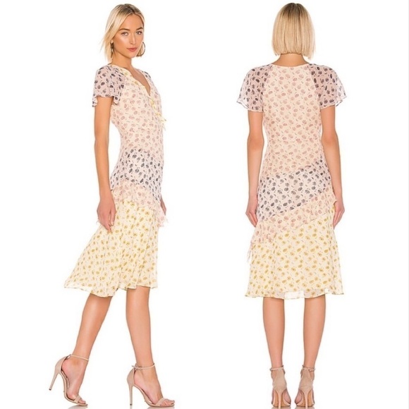 Joie Orita Silk Colorful Floral Print Flutter Sleeve V Neck Midi Dress Size 6 - Picture 5 of 15